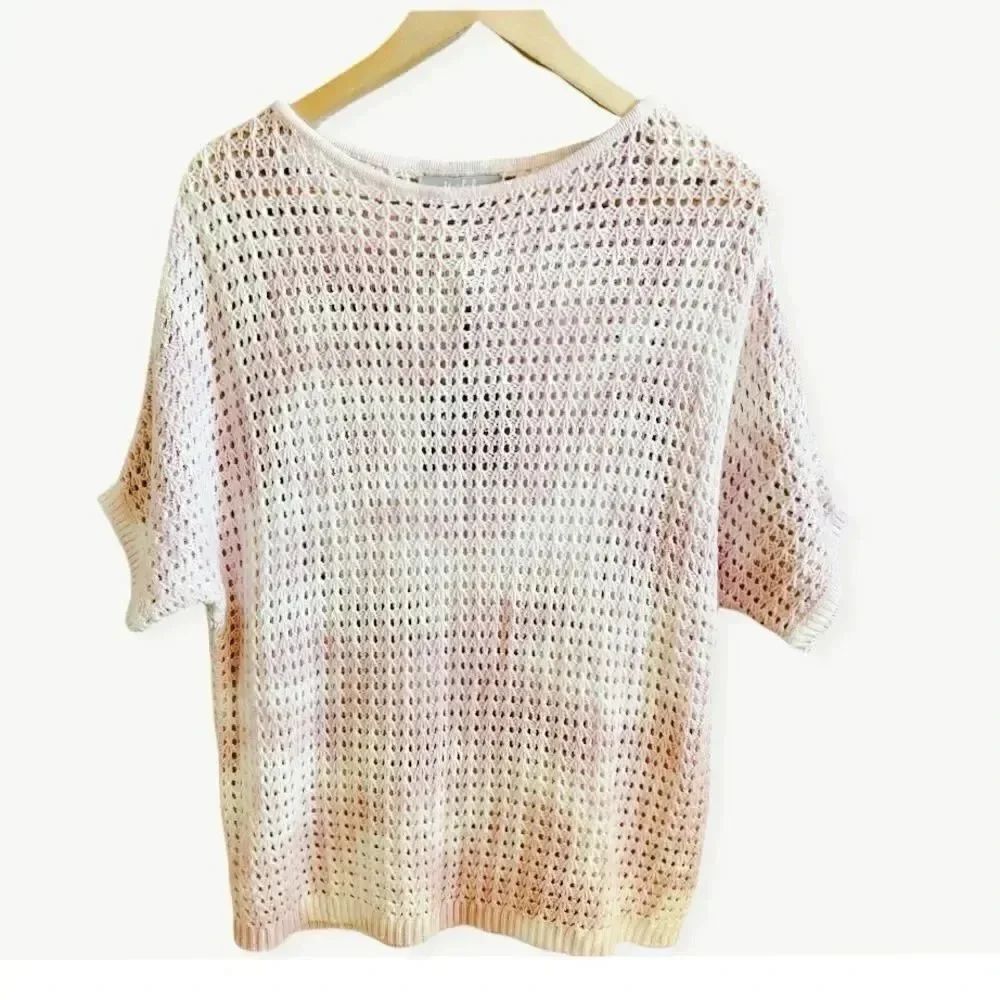 Marled Reunited Mesh Knitted Tie Dye Women’s Short Sleeves Sweater Sz M